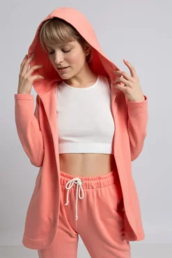 Discount Buza z kapture bez zapięcia - koraowa Odzież Casualowa|Bluzy