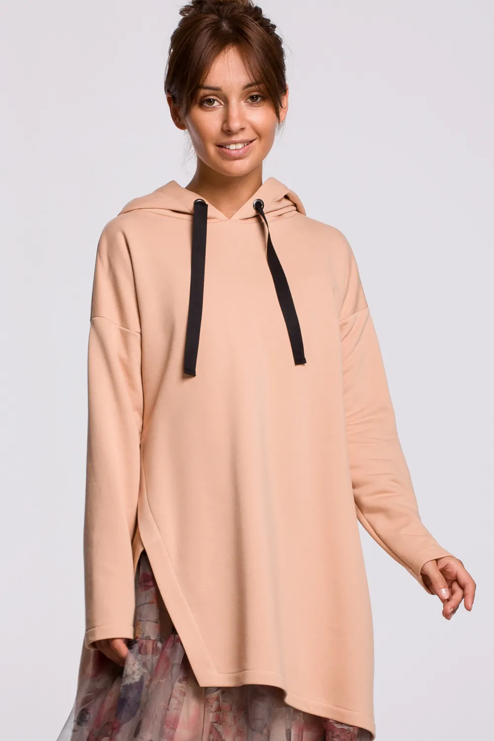 Discount Buza z kapture i ayetryczny rozcięcie - beżowa Odzież Casualowa|Bluzy