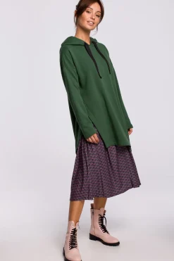 New Bluza z kapturem i asymetrycznym rozcięciem - trawiasta Odzież Casualowa|Bluzy