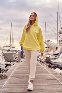 Sale Buza z kapture i bufiatyi rękawai - cytrynowa Bluzy