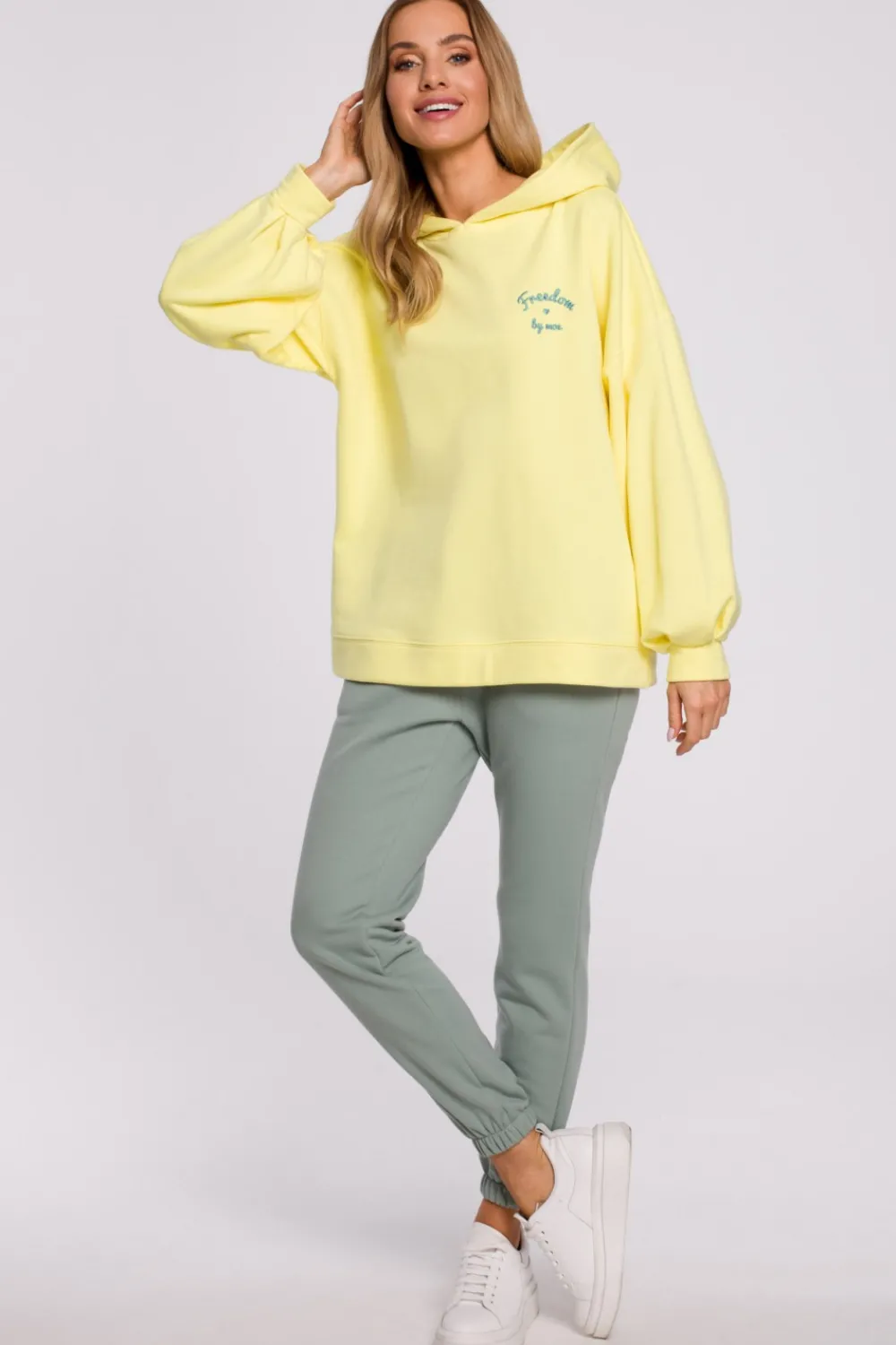 Sale Buza z kapture i bufiatyi rękawai - cytrynowa Bluzy