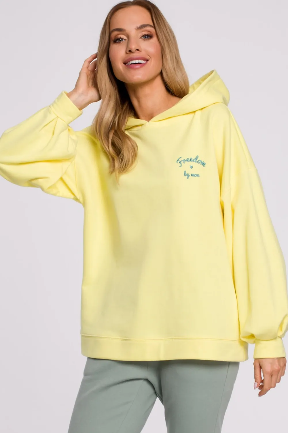 Sale Buza z kapture i bufiatyi rękawai - cytrynowa Bluzy