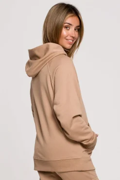 Hot Buza z kapture i kiezenią kangurek - orzechowa Odzież Casualowa|Bluzy