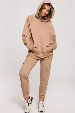 Hot Buza z kapture i kiezenią kangurek - orzechowa Odzież Casualowa|Bluzy