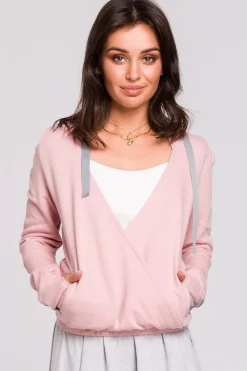 Online Buza z kapture i przode na zakładkę - pudrowa Odzież Casualowa|Bluzy