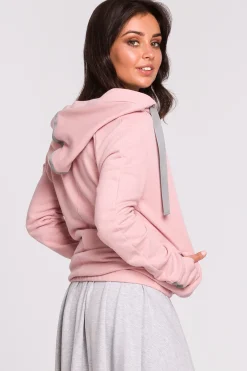 Online Buza z kapture i przode na zakładkę - pudrowa Odzież Casualowa|Bluzy