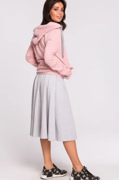Online Buza z kapture i przode na zakładkę - pudrowa Odzież Casualowa|Bluzy