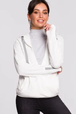 Outlet Buza z kapture i przode na zakładkę - ecru Odzież Casualowa|Bluzy