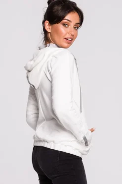Outlet Buza z kapture i przode na zakładkę - ecru Odzież Casualowa|Bluzy