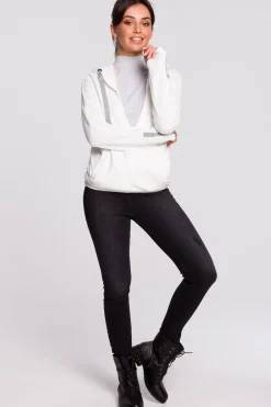 Outlet Buza z kapture i przode na zakładkę - ecru Odzież Casualowa|Bluzy