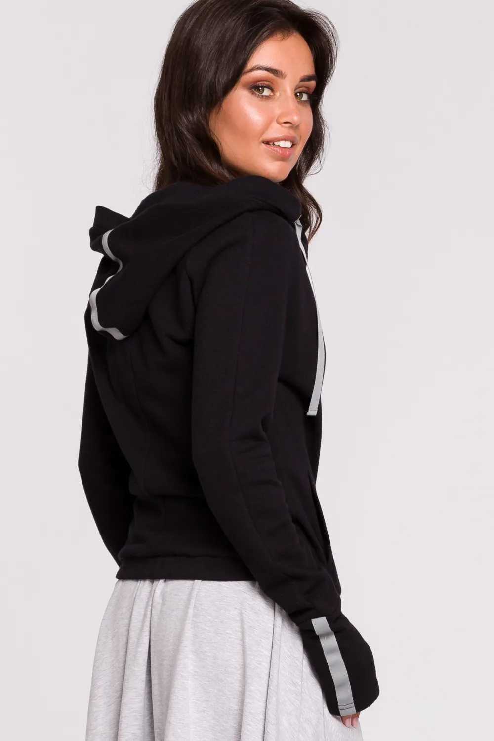 New Buza z kapture i przode na zakładkę - czarna Odzież Casualowa|Bluzy