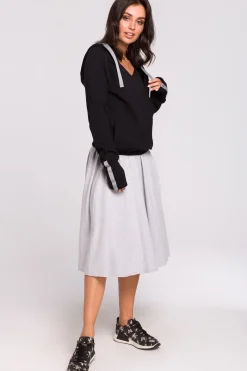 New Buza z kapture i przode na zakładkę - czarna Odzież Casualowa|Bluzy