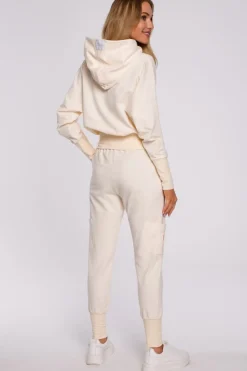 Hot Buza z kapture i wyoki ściągacze - śietankowa Odzież Casualowa|Bluzy