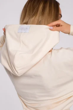 Hot Buza z kapture i wyoki ściągacze - śietankowa Odzież Casualowa|Bluzy