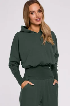 Hot Buza z kapture i wyoki ściągacze - iitarno-zieona Odzież Casualowa|Bluzy