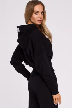 Hot Bluza z kapturem i wysokim ściągaczem - czarna Odzież Casualowa|Bluzy