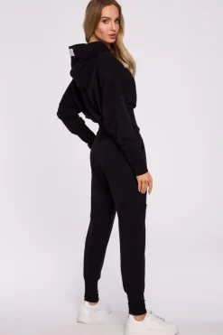 Hot Bluza z kapturem i wysokim ściągaczem - czarna Odzież Casualowa|Bluzy