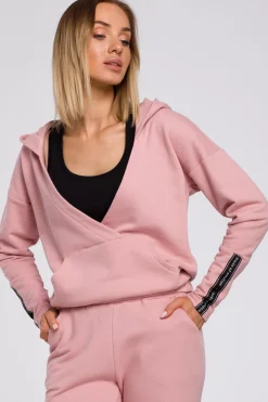 Discount Buza z kiezenią kangurek i kapture - pudrowa Odzież Casualowa|Bluzy