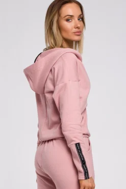 Discount Buza z kiezenią kangurek i kapture - pudrowa Odzież Casualowa|Bluzy