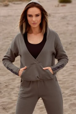 New Buza z kiezenią kangurek i kapture - khaki Odzież Casualowa|Bluzy