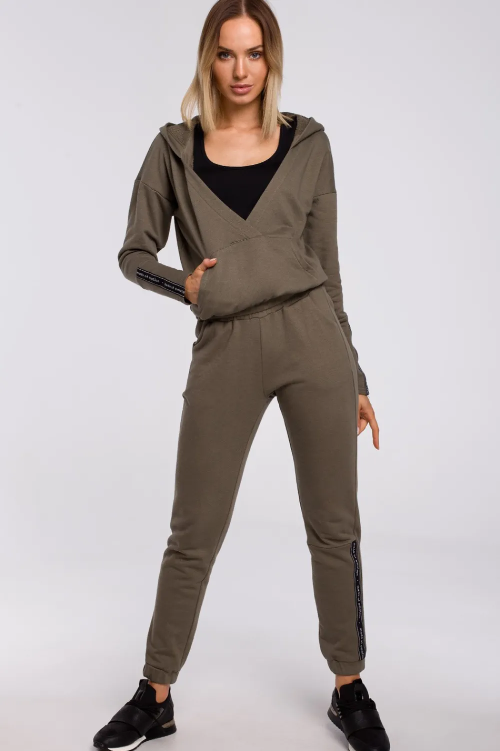 New Buza z kiezenią kangurek i kapture - khaki Odzież Casualowa|Bluzy
