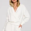 Bluza z kopertowym dekoltem - kremowa Bluzy