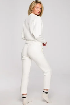 Bluza z kopertowym dekoltem - kremowa Bluzy