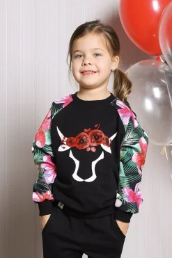 New Bluza z reglanowymi rękawami - kwiaty Dzieci Odzież Dziecięca