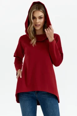 Sale Buza z zeroki kołnierze i kapture - bordowa Bluzy