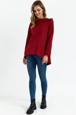Sale Buza z zeroki kołnierze i kapture - bordowa Bluzy