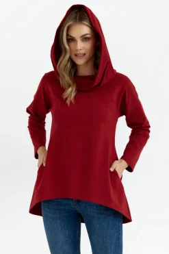 Sale Buza z zeroki kołnierze i kapture - bordowa Bluzy