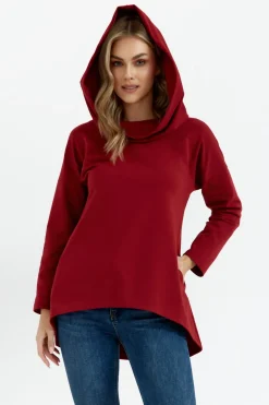 Sale Buza z zeroki kołnierze i kapture - bordowa Bluzy