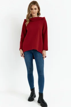Sale Buza z zeroki kołnierze i kapture - bordowa Bluzy