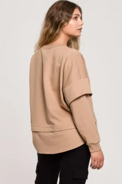 Sale Buza z wartwowyi rękawai uniex - orzechowa Odzież Casualowa|Bluzy