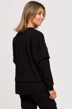 New Buza z wartwowyi rękawai uniex - czarna Odzież Casualowa|Bluzy