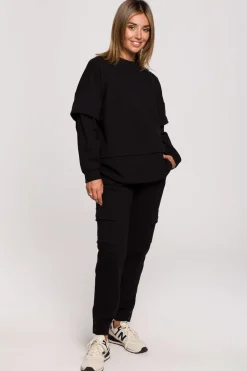 New Buza z wartwowyi rękawai uniex - czarna Odzież Casualowa|Bluzy