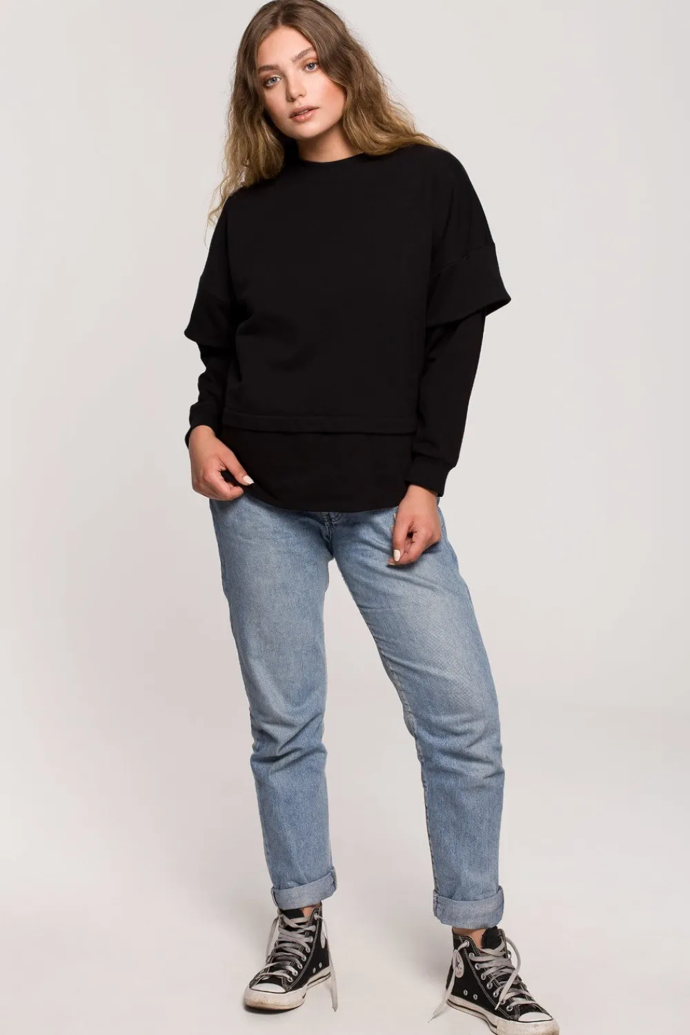 New Buza z wartwowyi rękawai uniex - czarna Odzież Casualowa|Bluzy