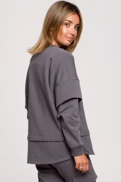 Clearance Buza z wartwowyi rękawai uniex - antracytowa Odzież Casualowa|Bluzy