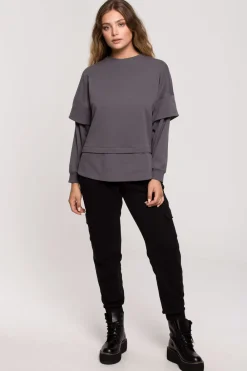Clearance Buza z wartwowyi rękawai uniex - antracytowa Odzież Casualowa|Bluzy