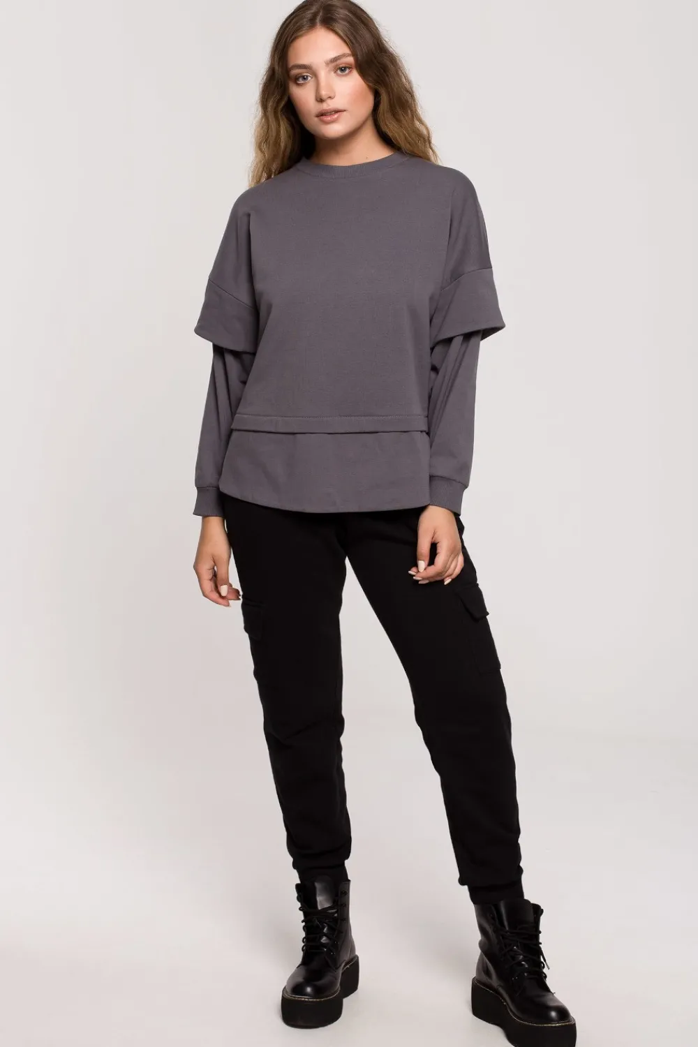 Clearance Buza z wartwowyi rękawai uniex - antracytowa Odzież Casualowa|Bluzy