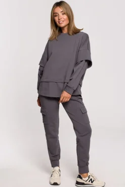 Clearance Buza z wartwowyi rękawai uniex - antracytowa Odzież Casualowa|Bluzy