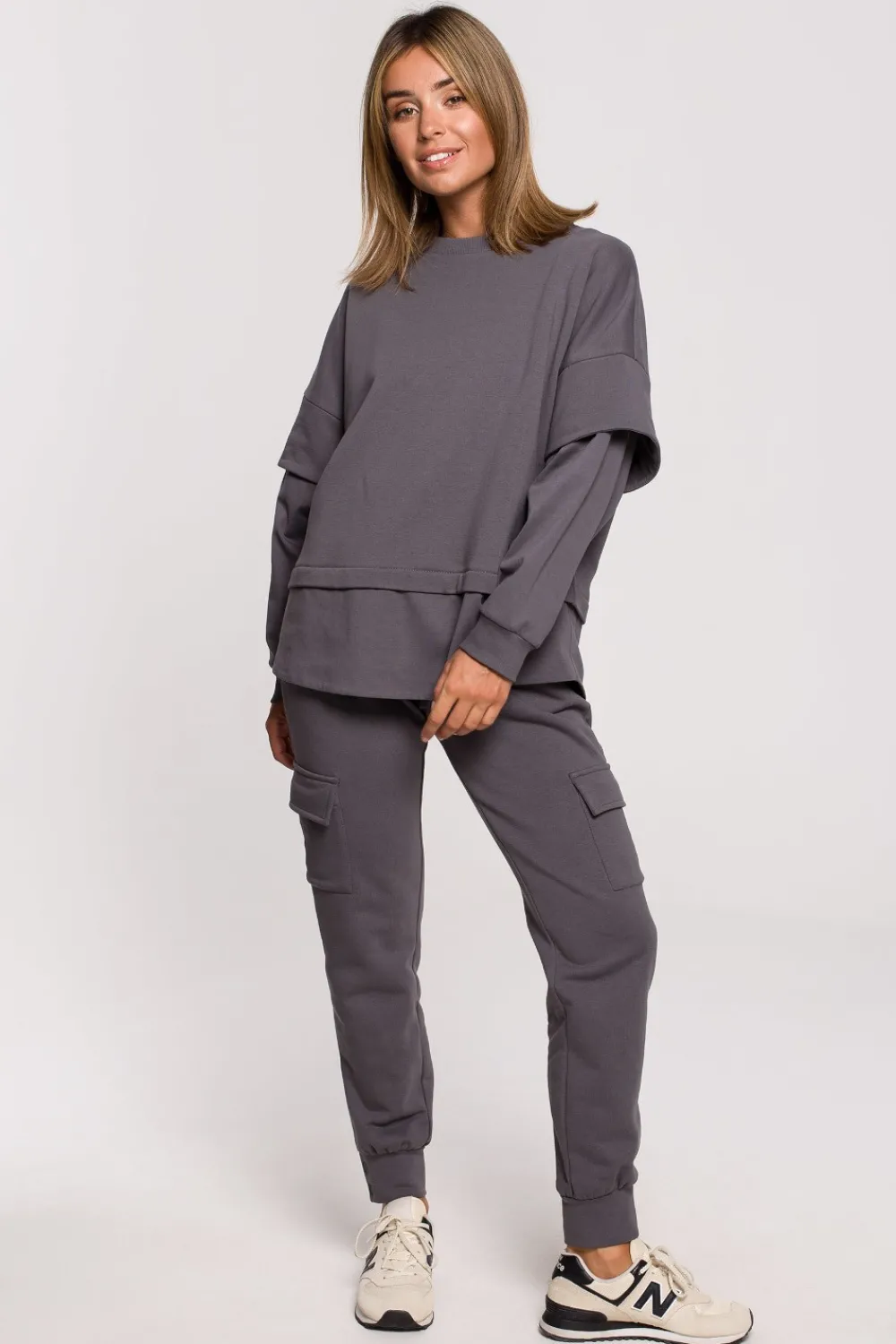Clearance Buza z wartwowyi rękawai uniex - antracytowa Odzież Casualowa|Bluzy