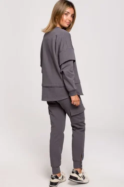 Clearance Buza z wartwowyi rękawai uniex - antracytowa Odzież Casualowa|Bluzy