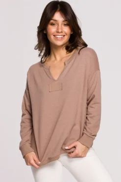 Discount Buza z wycięcie w dekocie - cappuccino Odzież Casualowa|Kolory I Printy Sezonu