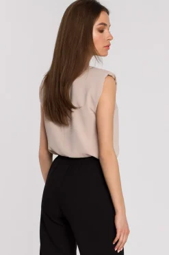 Clearance Bluzka bez rękawów z poduszkami na ramionach - beżowa Bluzki