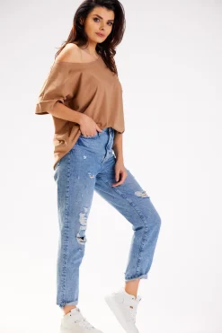 Clearance Bluzka damska oversize - beżowa Odzież Casualowa|Dobry Skład
