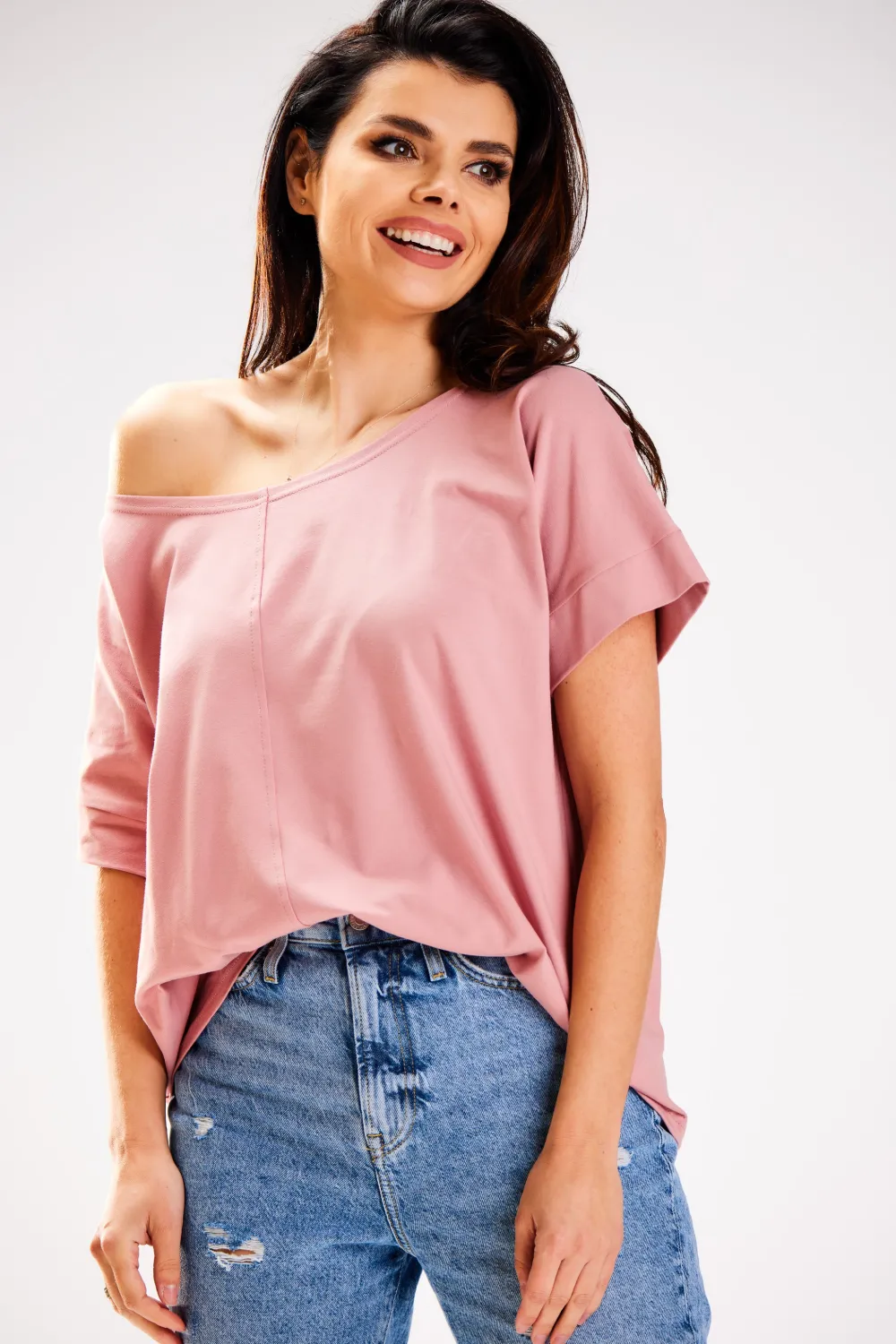 Hot Bluzka damska oversize - różowa Odzież Casualowa|Dobry Skład