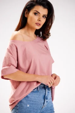 Hot Bluzka damska oversize - różowa Odzież Casualowa|Dobry Skład