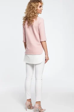 Clearance Buzka daka z podwójną wartwą - pudrowa Odzież Casualowa|Bluzki