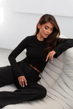 Clearance Buzka daka z różą - czarna Bluzki|Odzież Casualowa